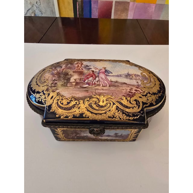 A rare antique french sevres museum piece ( over 150 years old guaranteed) large jewelry box casket. Having rich raised...