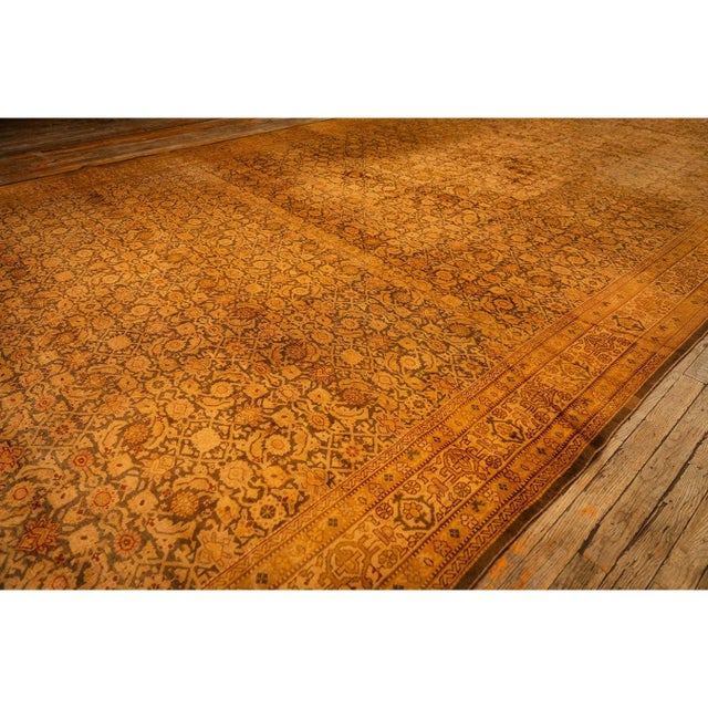 1930s Gold Herati Traditional Geometric Antique Knotted Wool Indian Runner Rug For Sale - Image 4 of 8