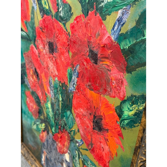 Boulet Red Flower Still Life Painting, Signed For Sale - Image 4 of 12