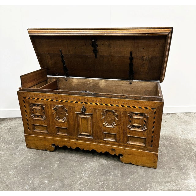 Antique German Baroque Travel Trunk, 1737 For Sale - Image 12 of 16