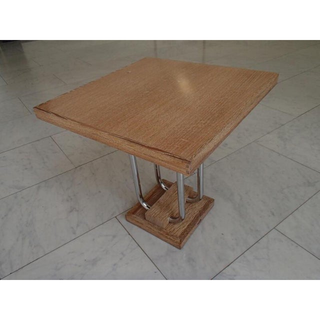 Small Rectangular Salon Side Table in Limed Oak with Chrome-Plated Steel, 1930s For Sale - Image 3 of 10