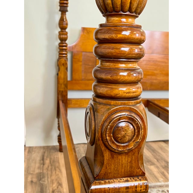 American Antique 19th Century Sheraton Field Bed Resized to King by Leonards New England Seekonk, Ma For Sale - Image 3 of 13