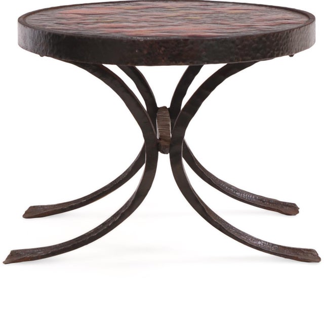 French Pair of French Lava Stone and Wrought Iron Tables, C. 1970 For Sale - Image 3 of 8