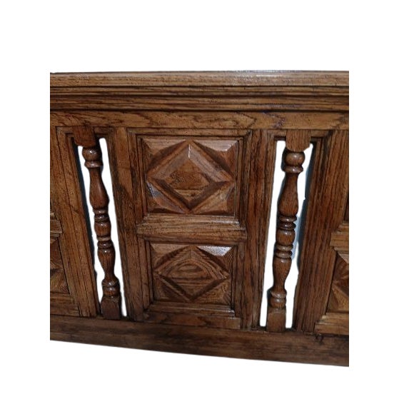 Wood 1970s Wood Queen Headboard Carved Medium Tone For Sale - Image 7 of 12