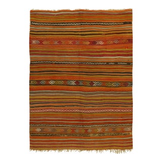 Red Distressed Turkish Kilim Area Rug 4ft 2in X 5ft 7in For Sale