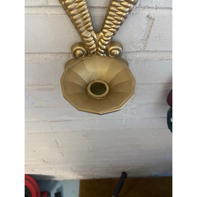 2 VTG Egyptian Inspired Ornate Faux Wicker & Rattan Scrolled Homco Candle Holders Set, Wall Hanging Decorative Candle Votives Gilded Gold Wall Sconces For Sale In Charleston - Image 6 of 11