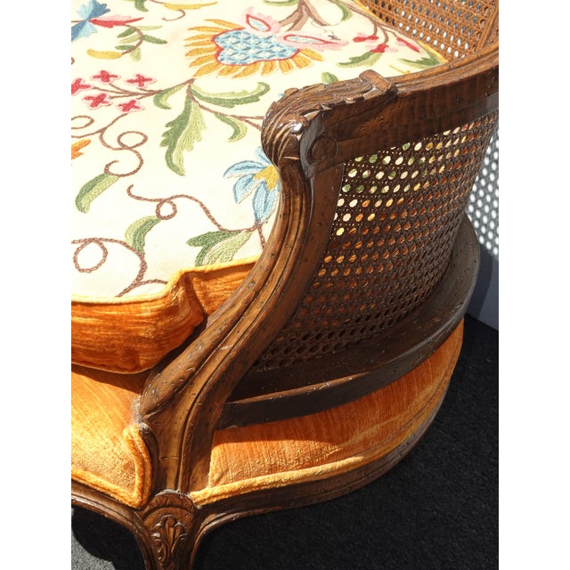 Antique French Louis XV Style Cane Settee Loveseat W Down & Orange Floral Fabric For Sale - Image 14 of 17