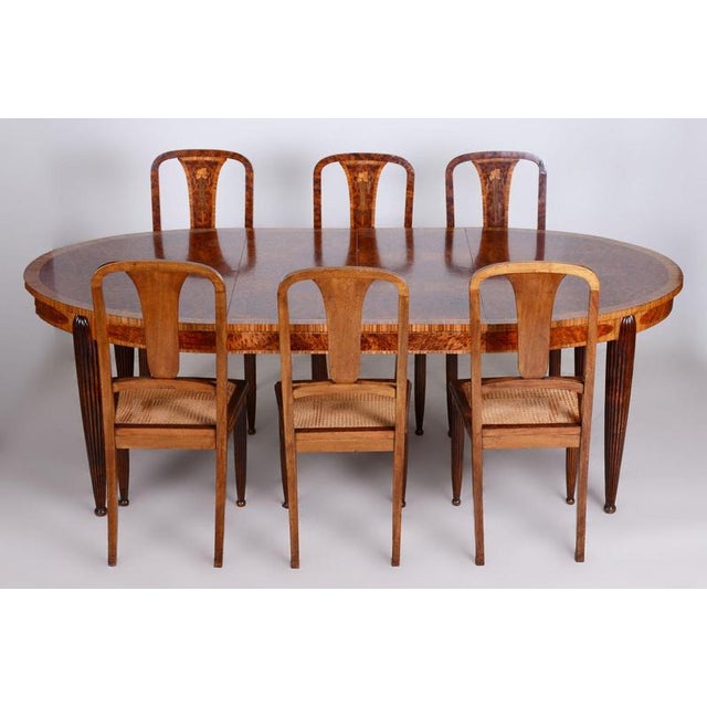 Art Deco Mahogany and Walnut Dining Table and Chairs attributed to Paul Follot, France, 1920s, Set of 7 For Sale - Image 16 of 18