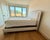 Antique White Ethan Allen Ivory Upholstered Queen Bed With Nailhead Trim For Sale - Image 8 of 8