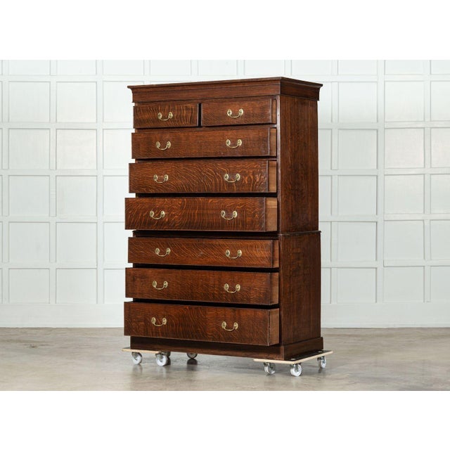 Circa 1870 large english oak tallboy chest drawers base w117 x d57 x h80 cm top w118 x d57 x h99 cm together w118 x d57 x...