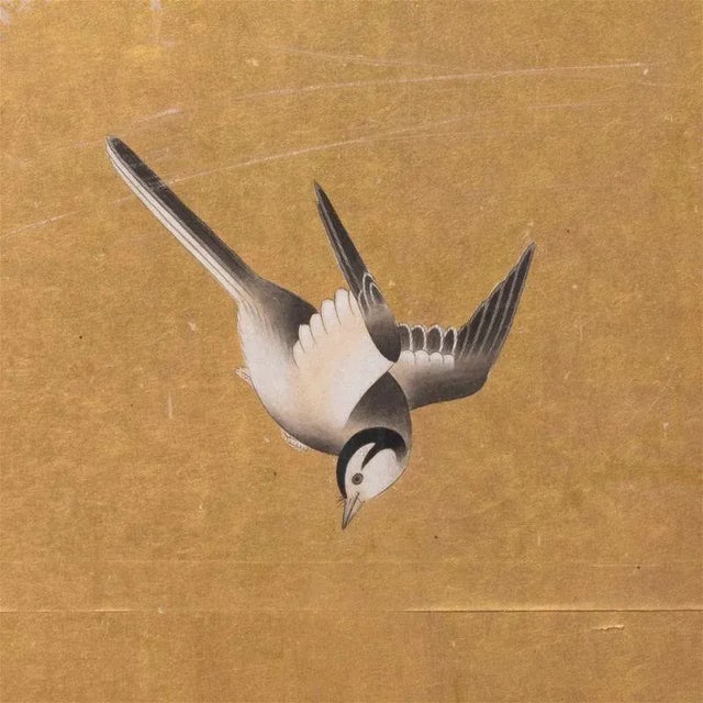 Mid 20th Century Six Panel Japanese Peony and Sparrow Scene Screen For Sale - Image 5 of 8