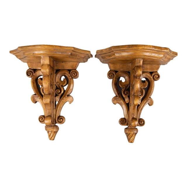 Large Italian Carved Oak Wall Brackets Shelves a Pair Chairish