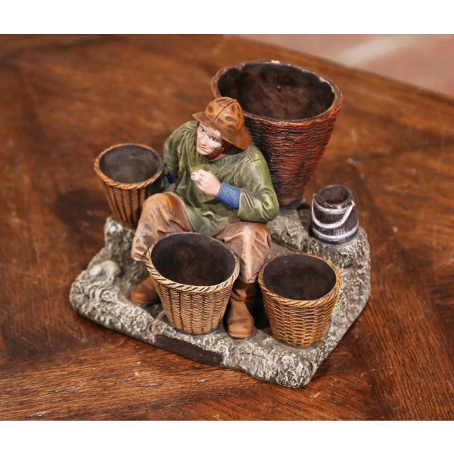 Figurative 19th Century French Hand Painted Polychrome Terracotta Fisherman Figurine For Sale - Image 3 of 10