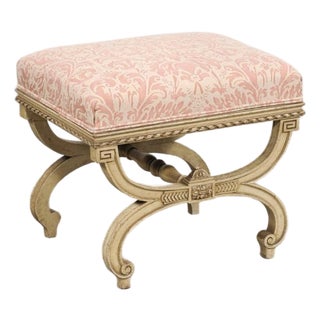 Vintage Italian Curule-Style Stool Newly Reupholstered in Fortuny Fabric For Sale