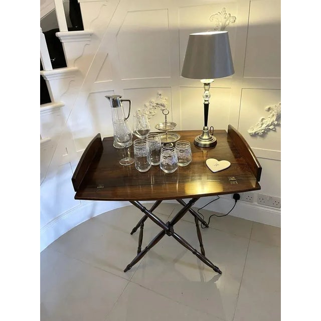 Fantastic quality antique victorian rosewood butler’s tray on stand having a fantastic quality rosewood butler’s tray with...