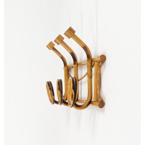 Wood Mid-Century Wall Coat Rack in Bamboo and Rattan, Italy, 1960s For Sale - Image 7 of 14