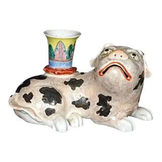 Chinese Export Porcelain Foo Dog Candlestick For Sale