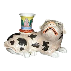 Chinese Export Porcelain Foo Dog Candlestick