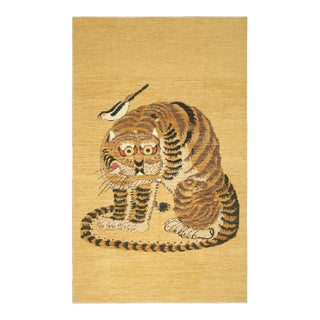 Rug & Kilim’s Contemporary Tiger Pictorial Rug in Gold, Brown and Black Tones For Sale