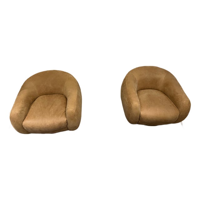 Cb2 Laszlo Leather Swivel Chair For Sale