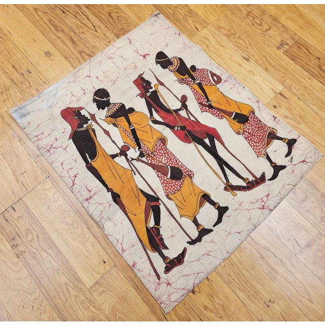 African Vintage African Batik Wall Art, Hand Painted Textile Tapestry Wall Art For Sale - Image 3 of 12