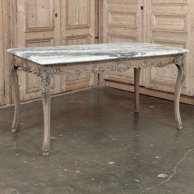 Wood Antique 19th Century Louis XV Stripped Table With Marble Top For Sale - Image 7 of 18