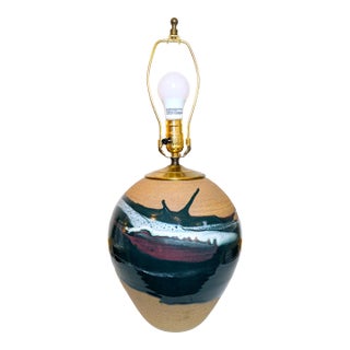 Late 20th Century Drip Glaze Pottery Table Lamp For Sale