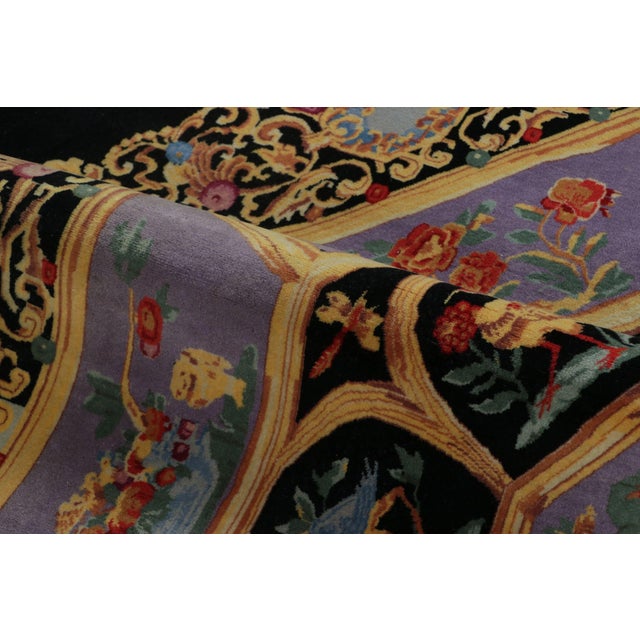 Rug & Kilim’s Pictorial Medallion Square Rug in Purple, Gold, & Black Tones For Sale In New York - Image 6 of 7