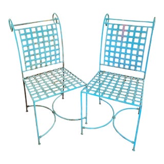 Italian Mid 20th Century Wrought Iron Patio Chairs, Attributed to Salterini - A Pair For Sale