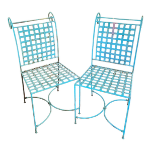Italian Mid 20th Century Wrought Iron Patio Chairs, Attributed to Salterini - A Pair
