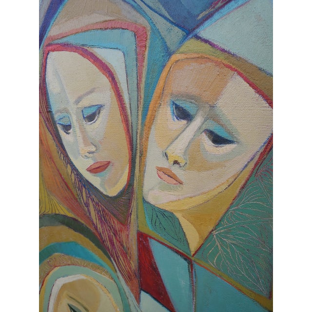 1960s Nativity Scene Mid-Century Modern Oil Painting For Sale - Image 12 of 15
