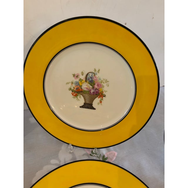 1930s 1930s Warwick With Bright Yellow Border Dinner Plates with Basket of Flowers and Black Borders- Set of 11 For Sale - Image 5 of 7