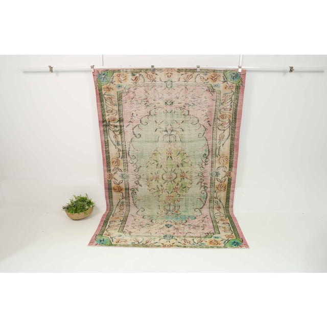 1970s Vintage Turkish Handmade Wool Cotton Pink Area Rug For Sale - Image 11 of 13