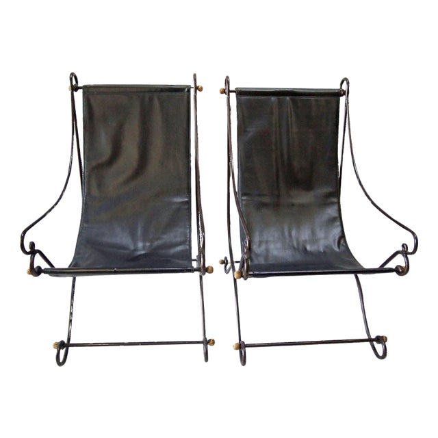 Pair of Mid Century Sling Lounge Chairs For Sale