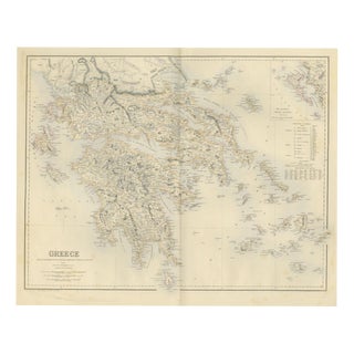 Antique Map of Greece with the Northern Ionian Islands Inset, 1860 For Sale