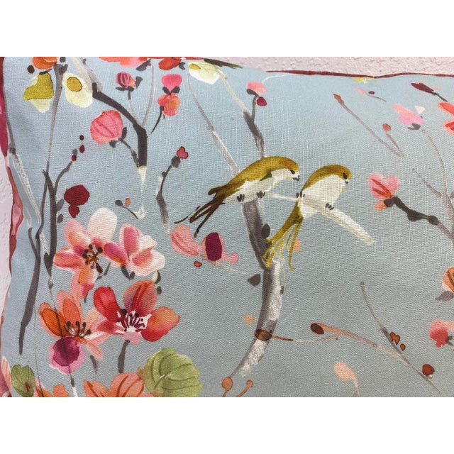 Baby Blue Bird & Floral Print Large Bolster Pillows, Made in U K - a Pair For Sale - Image 8 of 11