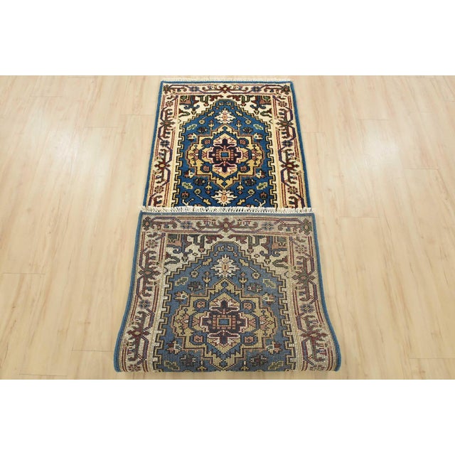 Heriz Runner 2’7” X 7’6” Blue Wool Tribal Hand-Knotted Oriental Rug For Sale - Image 11 of 12