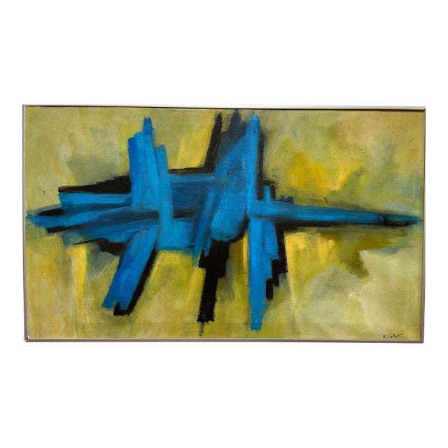 Vintage R. Cohen Abstract Oil Painting 34 X 20 For Sale