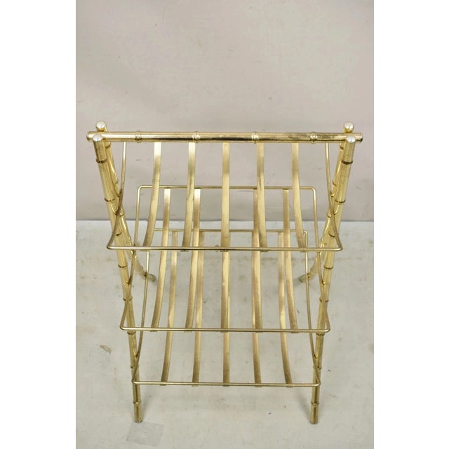 Vintage Hollywood Regency Gold Metal Faux Bamboo 3 Tier Magazine Rack Stand For Sale - Image 4 of 10