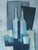 Blue Mid-Century Modern 'Bottles in Blue Geometry' Vintage Swedish Cubist Still Life Oil Painting, Framed For Sale - Image 8 of 13