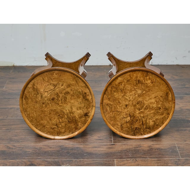 English Pair of 19th Century English Regency Walnut Side Tables with Carved Details For Sale - Image 3 of 12