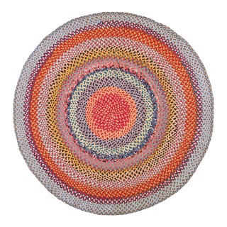 1930s Multi Background Wtih Folk Art Styles Round Antique American Braided Rug For Sale