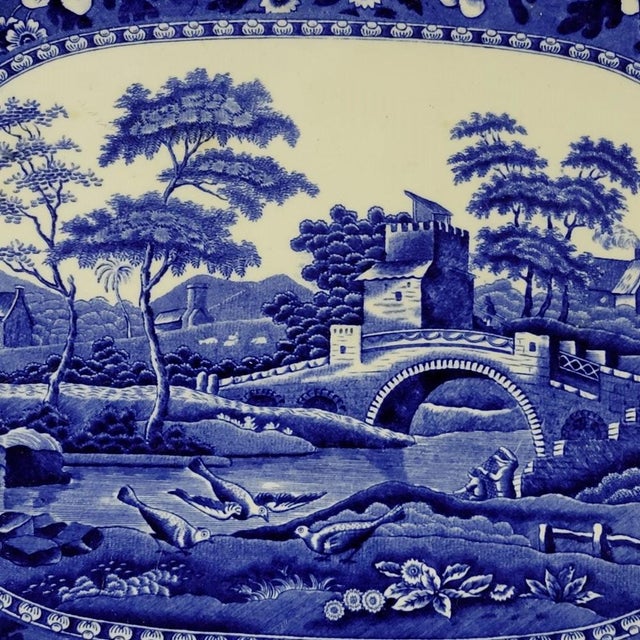 English Large English Antique Blue Copeland Spode's Tower Platter Serving Tray For Sale - Image 3 of 5