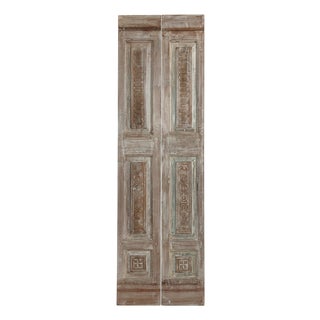 Antique Hand-Carved Floral French Doors – Reclaimed Wood Double Doors 80x24 For Sale
