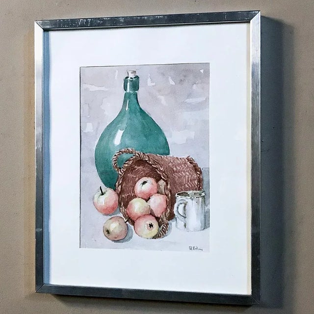 Mid 20th Century Mid-Century Hand Painted Framed Watercolor by Pol Antonis For Sale - Image 5 of 13