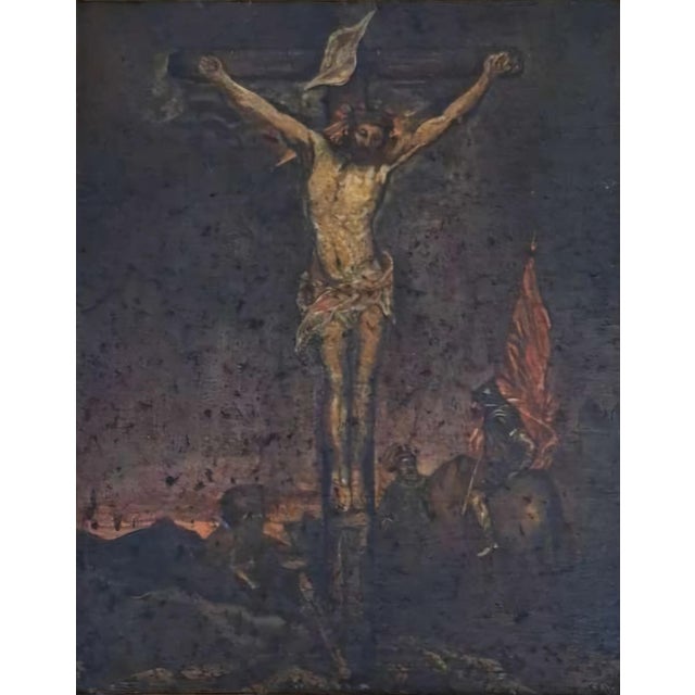 17th-Century Baroque Crucifixion with Centurion, After Lucas Cranach the Elder Evocative 17th-century Baroque oil on...