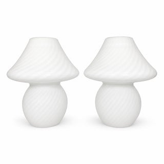 Vintage Italian White Murano Mushroom Lamps - a Pair For Sale