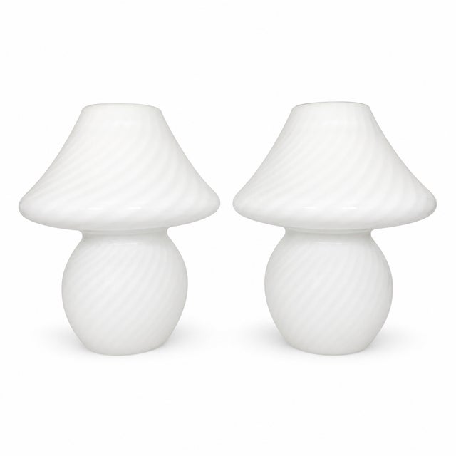 Vintage Italian White Murano Mushroom Lamps - a Pair For Sale
