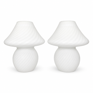 Vintage Italian White Murano Mushroom Lamps - a Pair