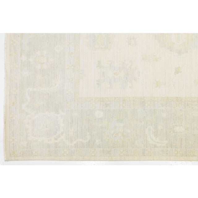 Modern Oushak Style Hand-Knotted Wool Area Rug – Ivory & Sage Transitional 12x15 For Sale In New York - Image 6 of 11